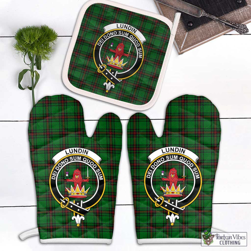 Lundin Tartan Combo Oven Mitt & Pot-Holder with Family Crest White - Tartan Vibes Clothing