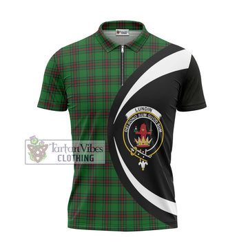 Lundin Tartan Zipper Polo Shirt with Family Crest Circle Style - Tartan Vibes Clothing