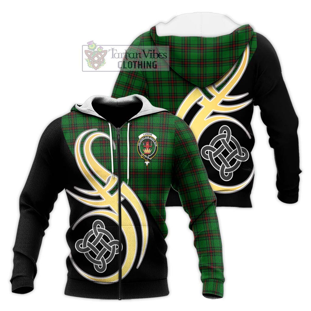 Lundin Tartan Knitted Hoodie with Family Crest and Celtic Symbol Style Unisex Knitted Zip Hoodie - Tartan Vibes Clothing
