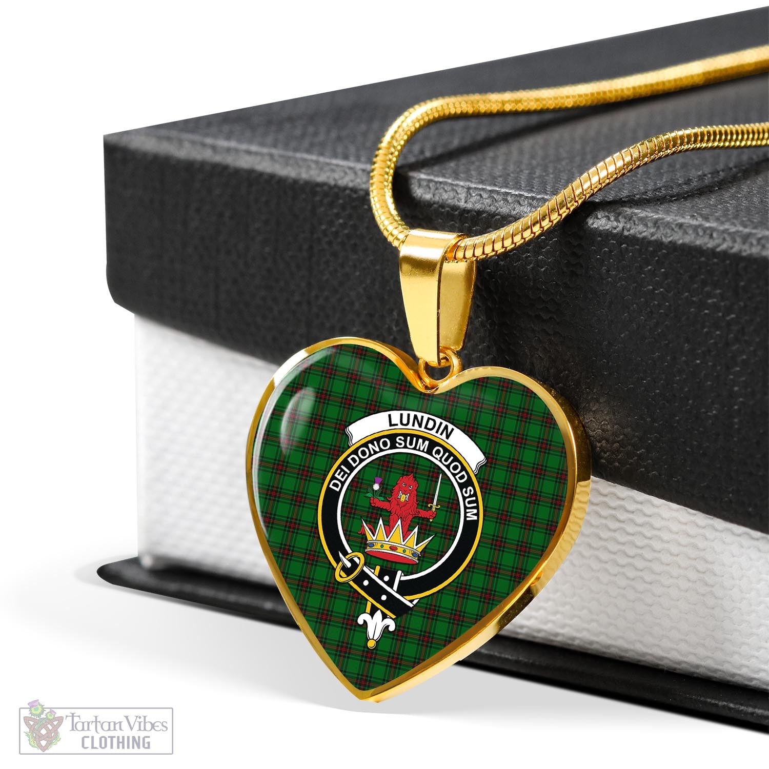 Lundin Tartan Heart Necklace with Family Crest - Tartan Vibes Clothing