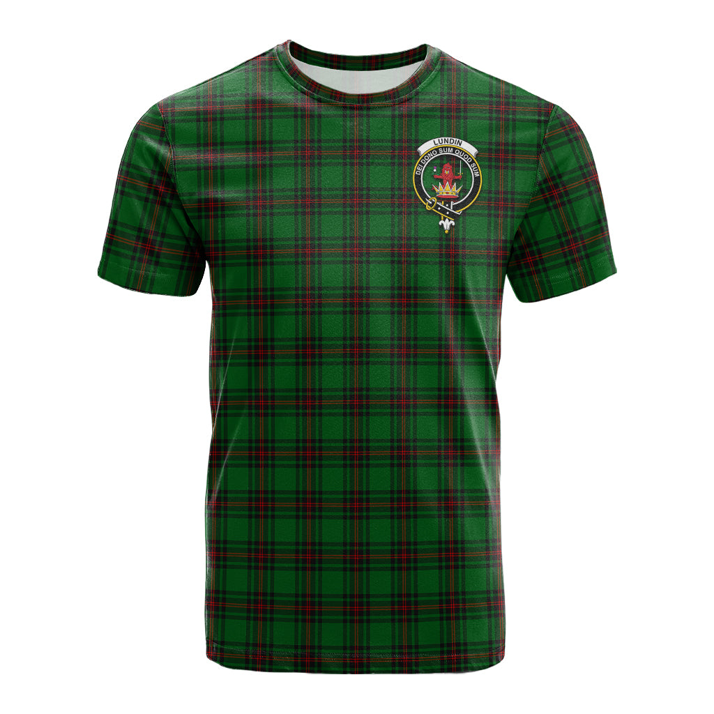 Lundin Tartan T-Shirt with Family Crest - Tartan Vibes Clothing