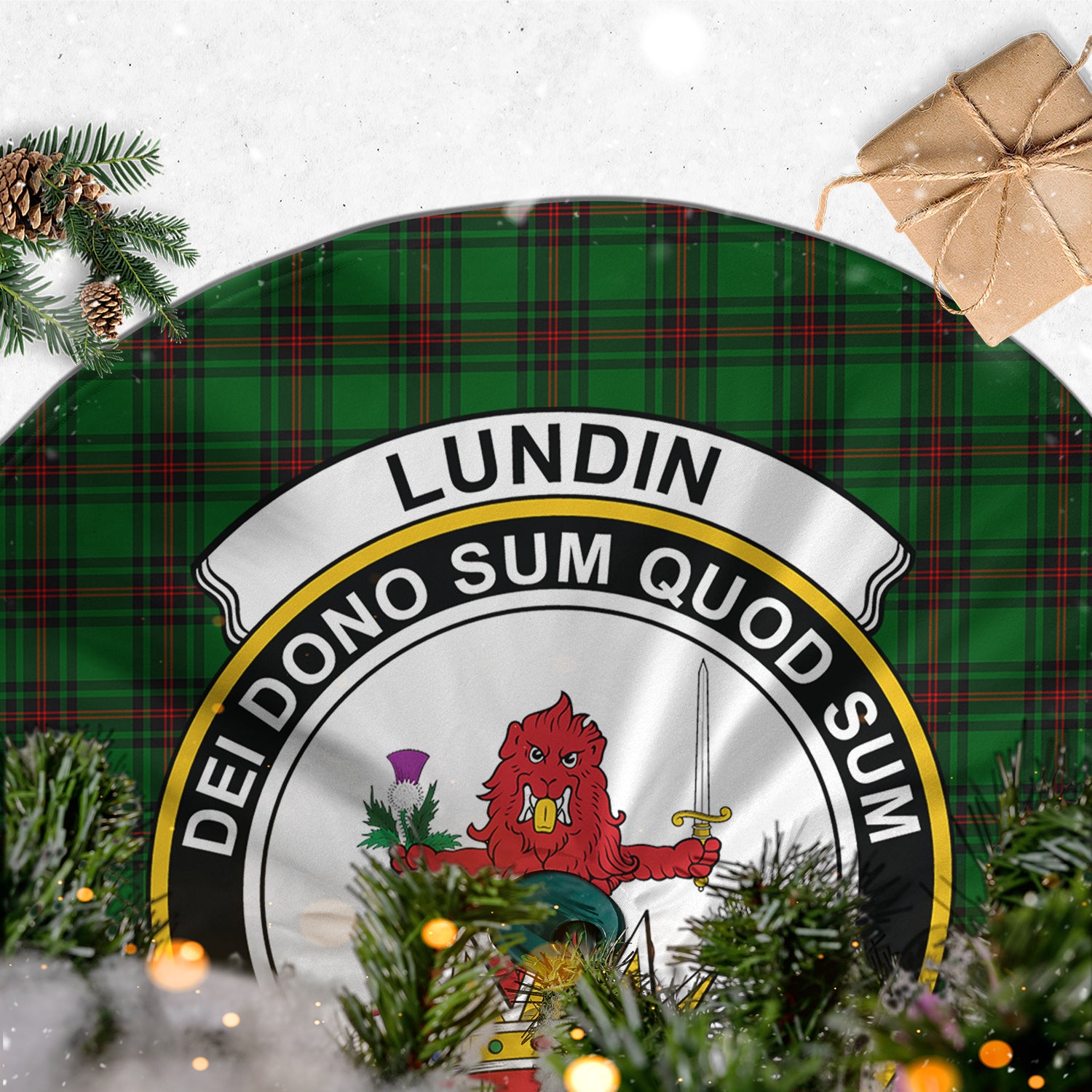 Lundin Tartan Christmas Tree Skirt with Family Crest - Tartan Vibes Clothing