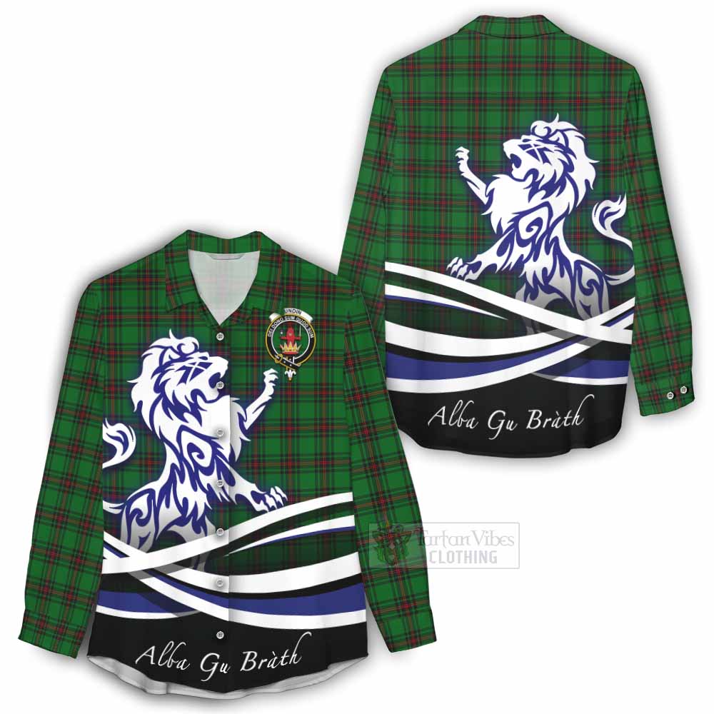Lundin Tartan Women's Casual Shirt with Alba Gu Brath Regal Lion Emblem - Tartan Vibes Clothing