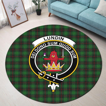 Lundin Tartan Round Rug with Family Crest - Tartan Vibes Clothing