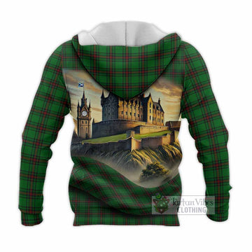 Lundin Tartan Family Crest Knitted Hoodie with Scottish Ancient Castle Style - Tartan Vibes Clothing