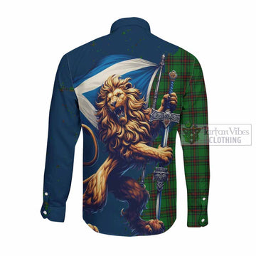 Lundin Tartan Family Crest Long Sleeve Button Shirt with Scottish Majestic Lion Men's Shirt - Tartan Vibes Clothing