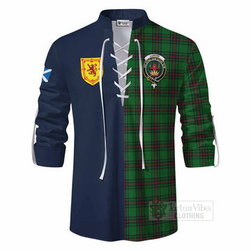Lundin Tartan Ghillie Kilt Shirt Alba with Scottish Lion Royal Arm Half Style - Tartan Vibes Clothing