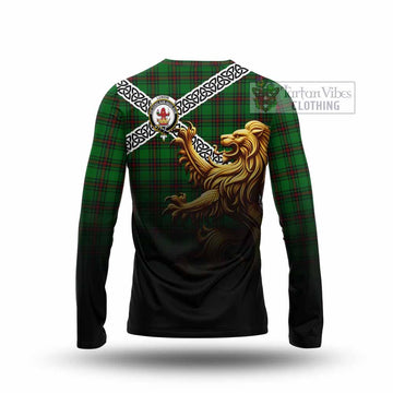 Lundin Crest Tartan Long Sleeve T-Shirt with Golden Lion Emblem Celtic Style - Tartan Vibes Clothing