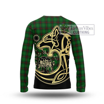 Lundin Tartan Long Sleeve T-Shirt with Family Crest Celtic Wolf Style - Tartan Vibes Clothing