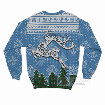 Lundin Clan Christmas Sweatshirt Celtic Reindeer Style - Tartan Vibes Clothing