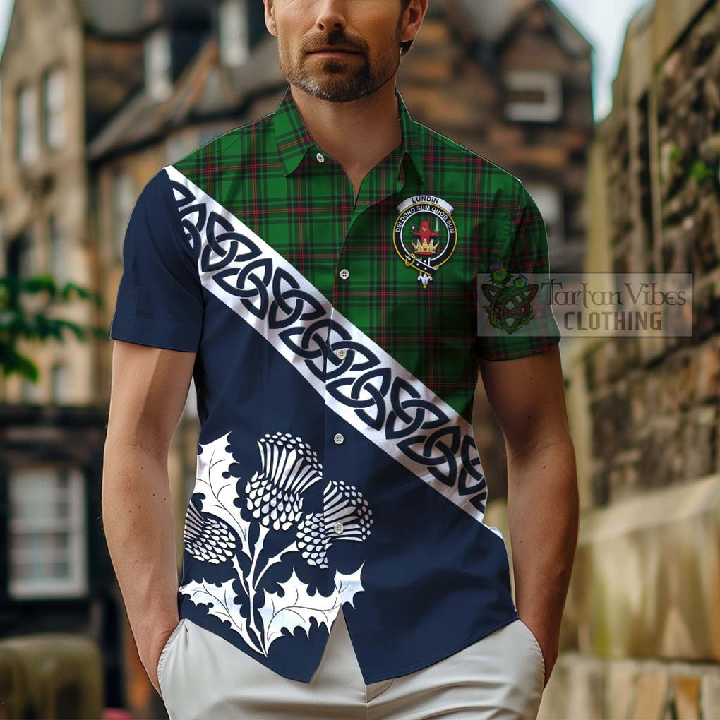 Lundin Tartan Hawaiian Shirt Featuring Thistle and Scotland Map - Tartan Vibes Clothing
