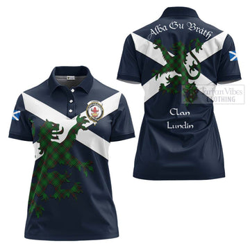 Lundin Tartan Lion Rampant Women's Polo Shirt Proudly Display Your Heritage with Alba Gu Brath and Clan Name - Tartan Vibes Clothing
