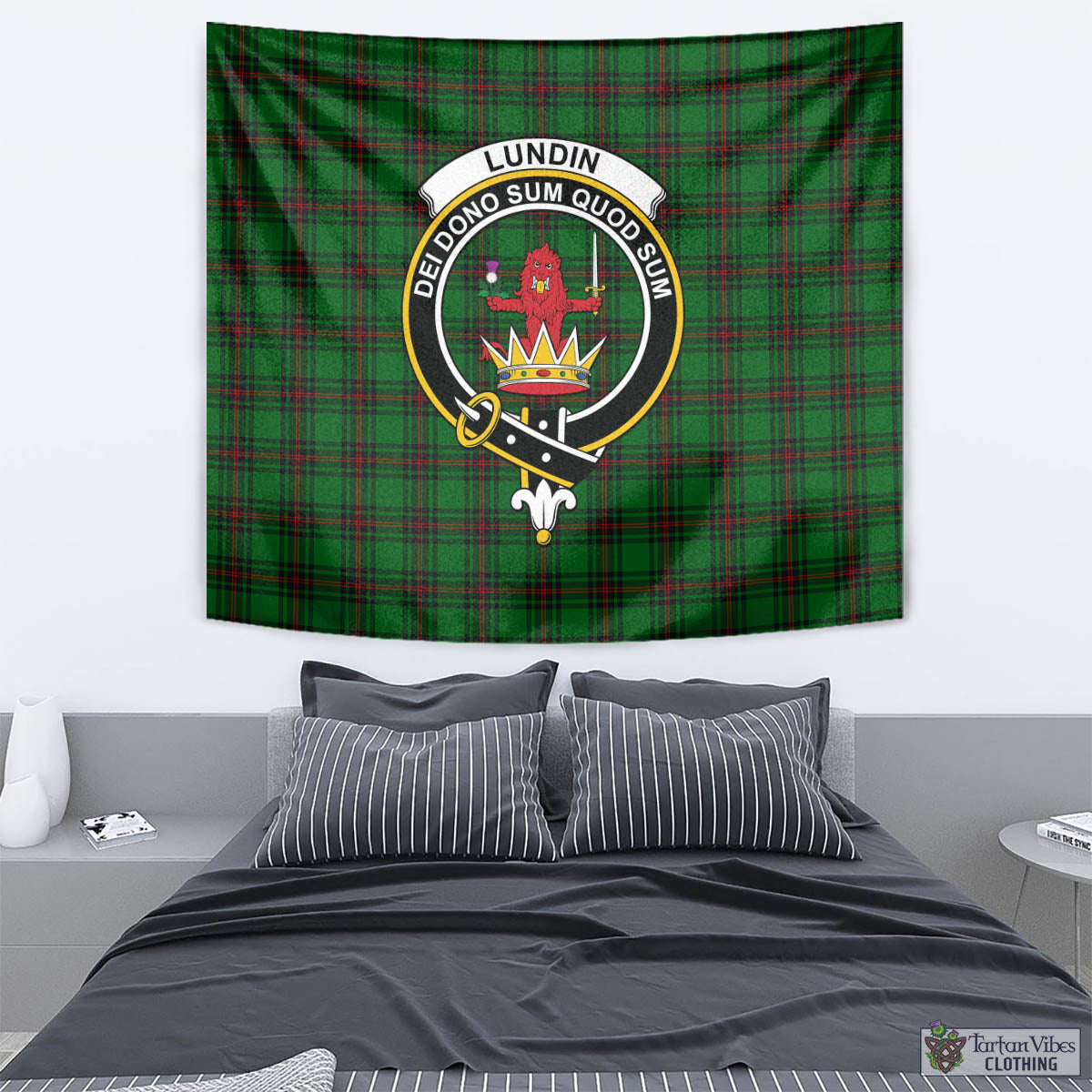 Lundin Tartan Tapestry Wall Hanging and Home Decor for Room with Family Crest - Tartan Vibes Clothing