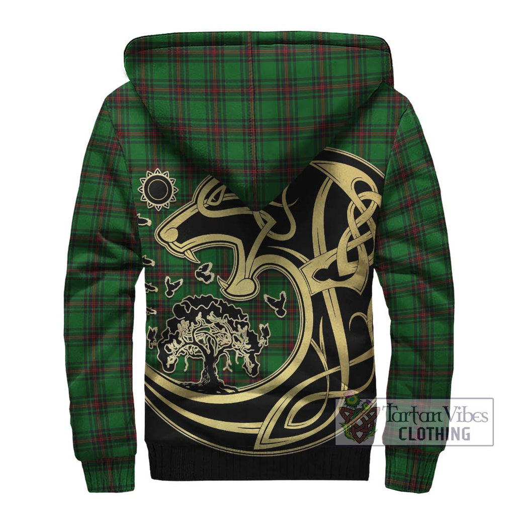 Lundin Tartan Sherpa Hoodie with Family Crest Celtic Wolf Style - Tartan Vibes Clothing