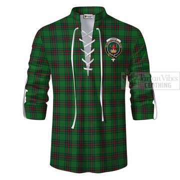 Lundin Tartan Ghillie Kilt Shirt with Family Crest and Bearded Skull Holding Bottles of Whiskey - Tartan Vibes Clothing