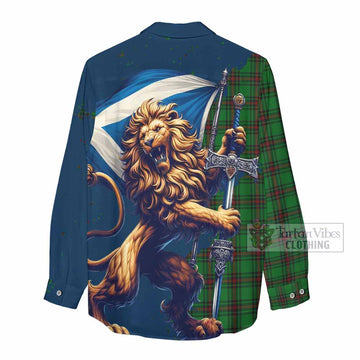 Lundin Tartan Family Crest Women's Casual Shirt with Scottish Majestic Lion - Tartan Vibes Clothing