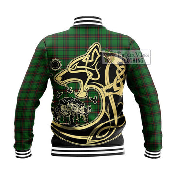 Lundin Tartan Baseball Jacket with Family Crest Celtic Wolf Style - Tartan Vibes Clothing