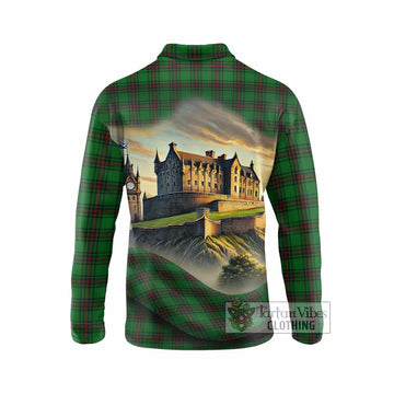 Lundin Tartan Family Crest Long Sleeve Polo Shirt with Scottish Ancient Castle Style - Tartan Vibes Clothing