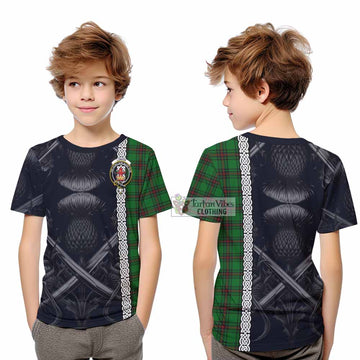 Lundin Tartan Kid T-Shirt with Family Crest Cross Sword Thistle Celtic Vibes - Tartan Vibes Clothing