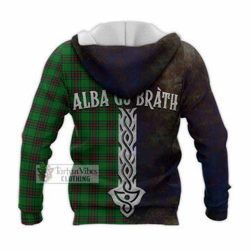Tartan Vibes Clothing Lundin Tartan Family Crest Knitted Hoodie Alba Gu Brath Be Brave Lion Ancient Style