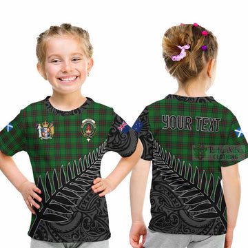 Lundin Crest Tartan Kid T-Shirt with New Zealand Silver Fern Half Style - Tartan Vibes Clothing