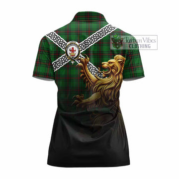 Lundin Crest Tartan Women's Polo Shirt with Golden Lion Emblem Celtic Style - Tartan Vibes Clothing