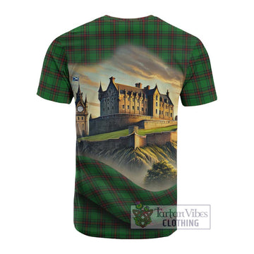 Lundin Tartan Family Crest Cotton T-shirt with Scottish Ancient Castle Style