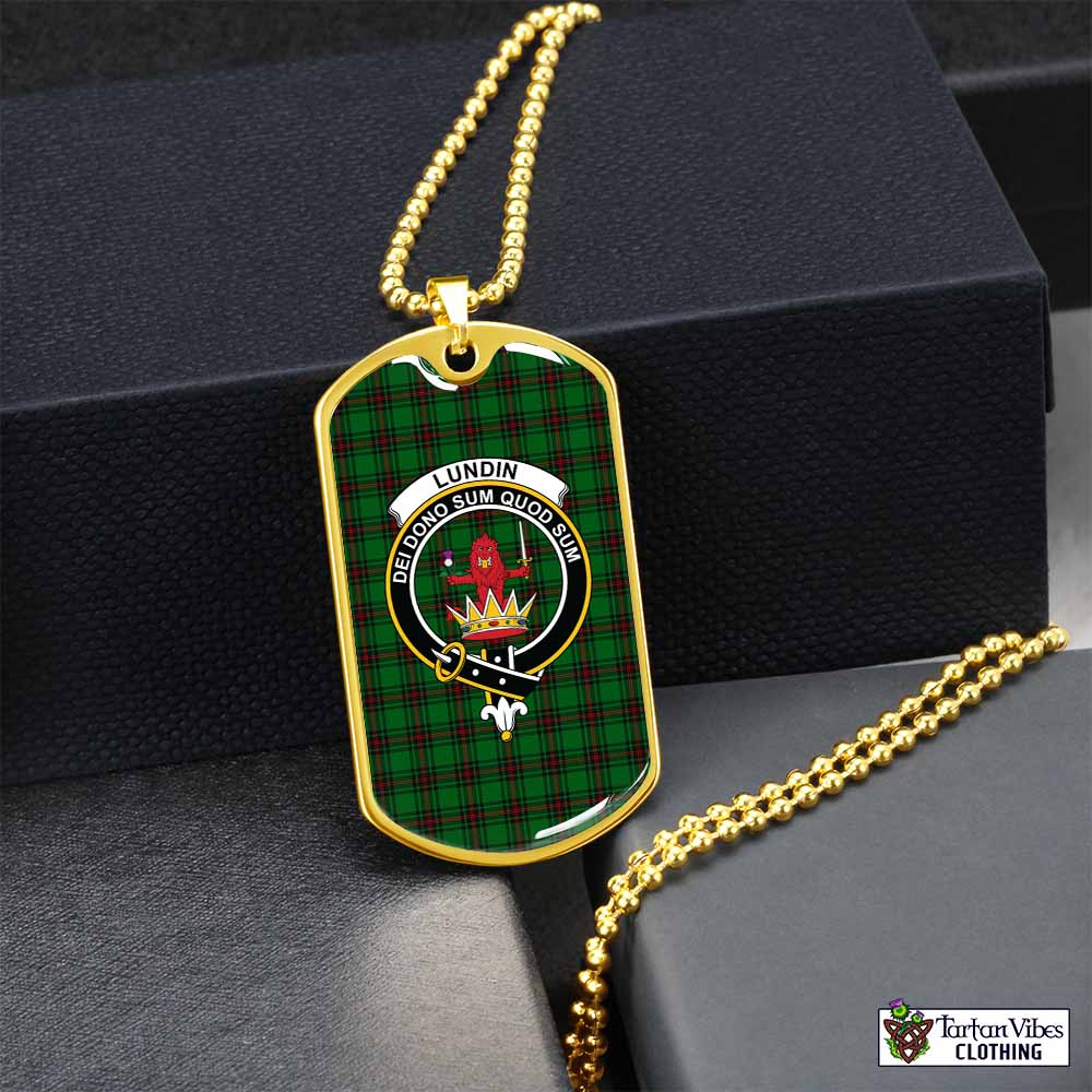 Lundin Tartan Dog Tag Necklace with Family Crest Gold No - Tartan Vibes Clothing
