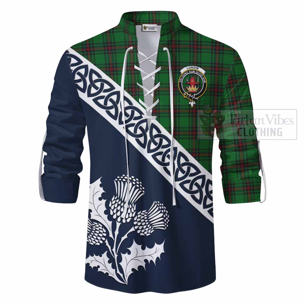 Lundin Tartan Ghillie Kilt Shirt Featuring Thistle and Scotland Map - Tartan Vibes Clothing