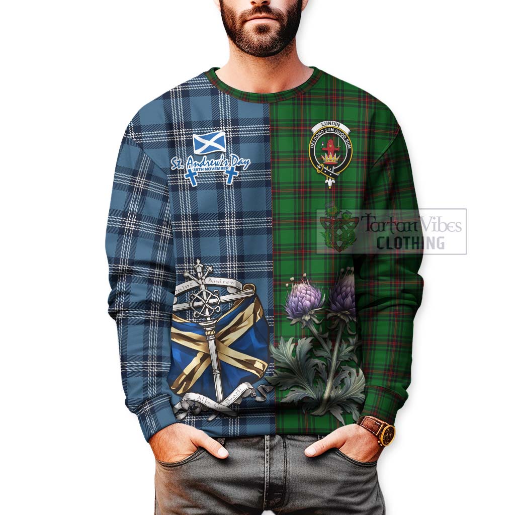 Lundin Tartan Sweatshirt Happy St. Andrew's Day Half Tartan Style - Tartan Vibes Clothing