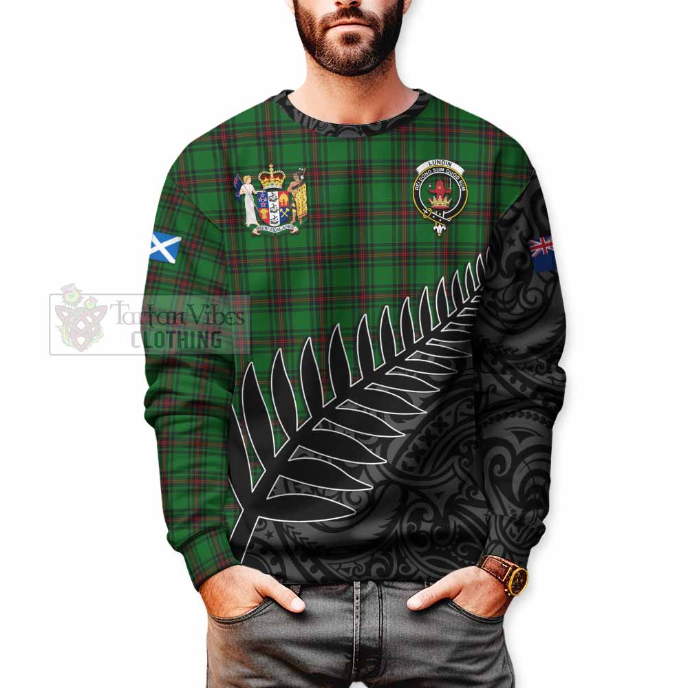 Lundin Crest Tartan Sweatshirt with New Zealand Silver Fern Half Style - Tartan Vibes Clothing