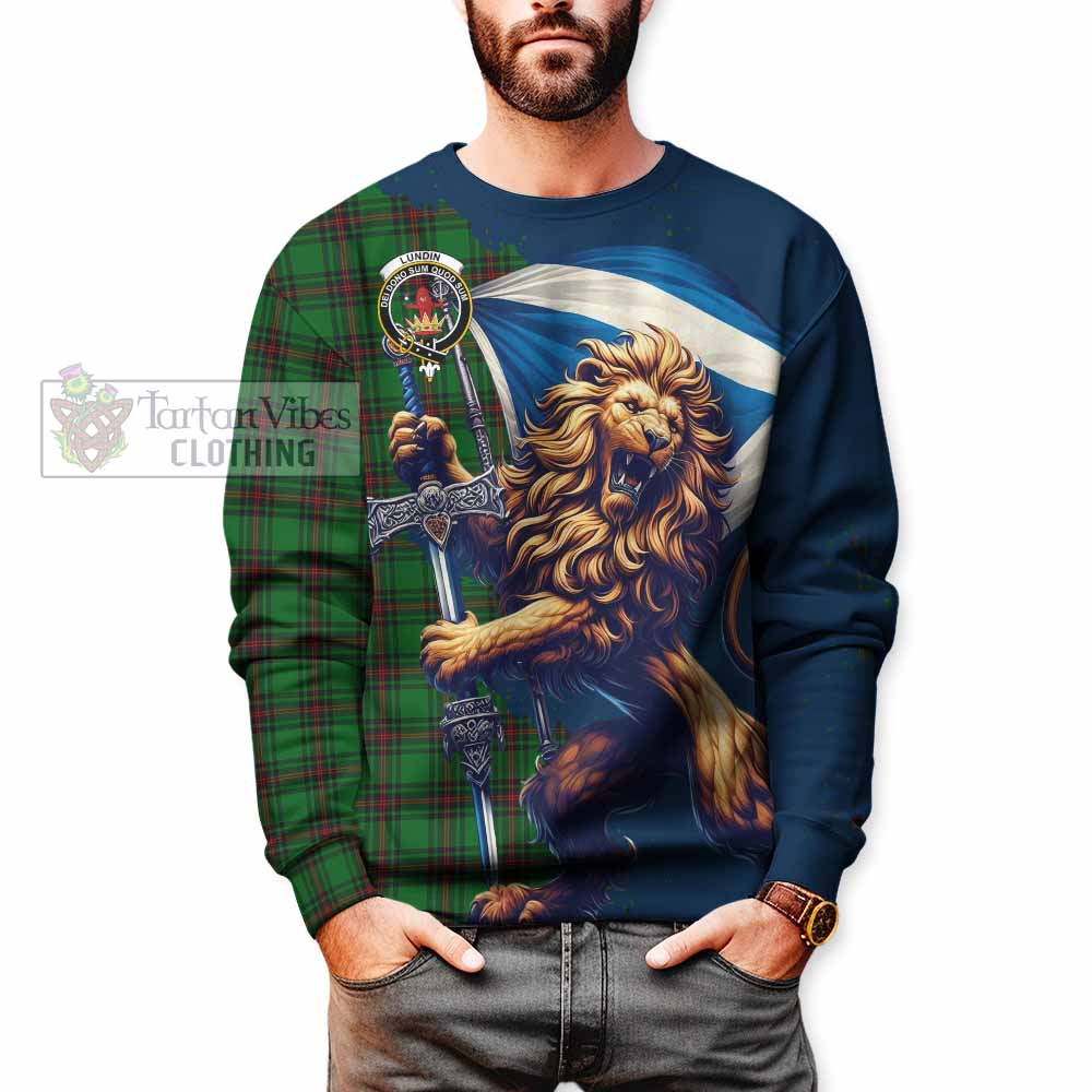 Lundin Tartan Family Crest Sweatshirt with Scottish Majestic Lion - Tartan Vibes Clothing