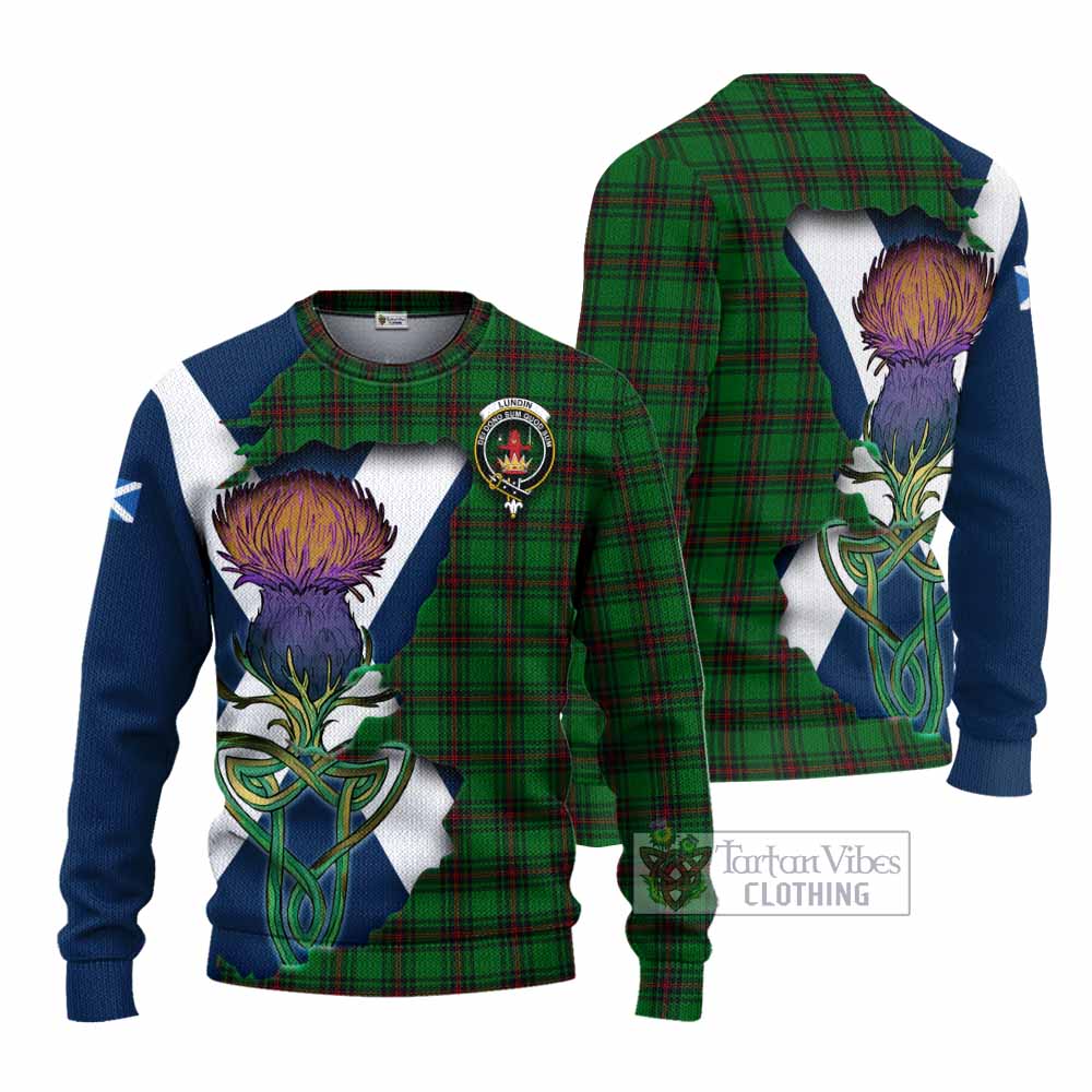 Lundin Tartan Family Crest Knitted Sweater Scottish Thistle Celtic Inspired - Tartan Vibes Clothing