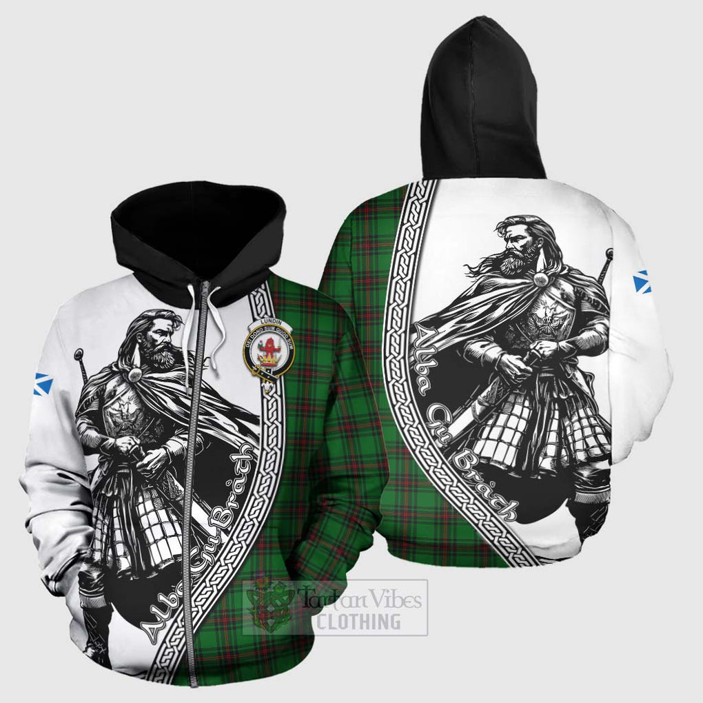 Lundin Tartan Clan Crest Hoodie with Highlander Warrior Celtic Style - Tartan Vibes Clothing