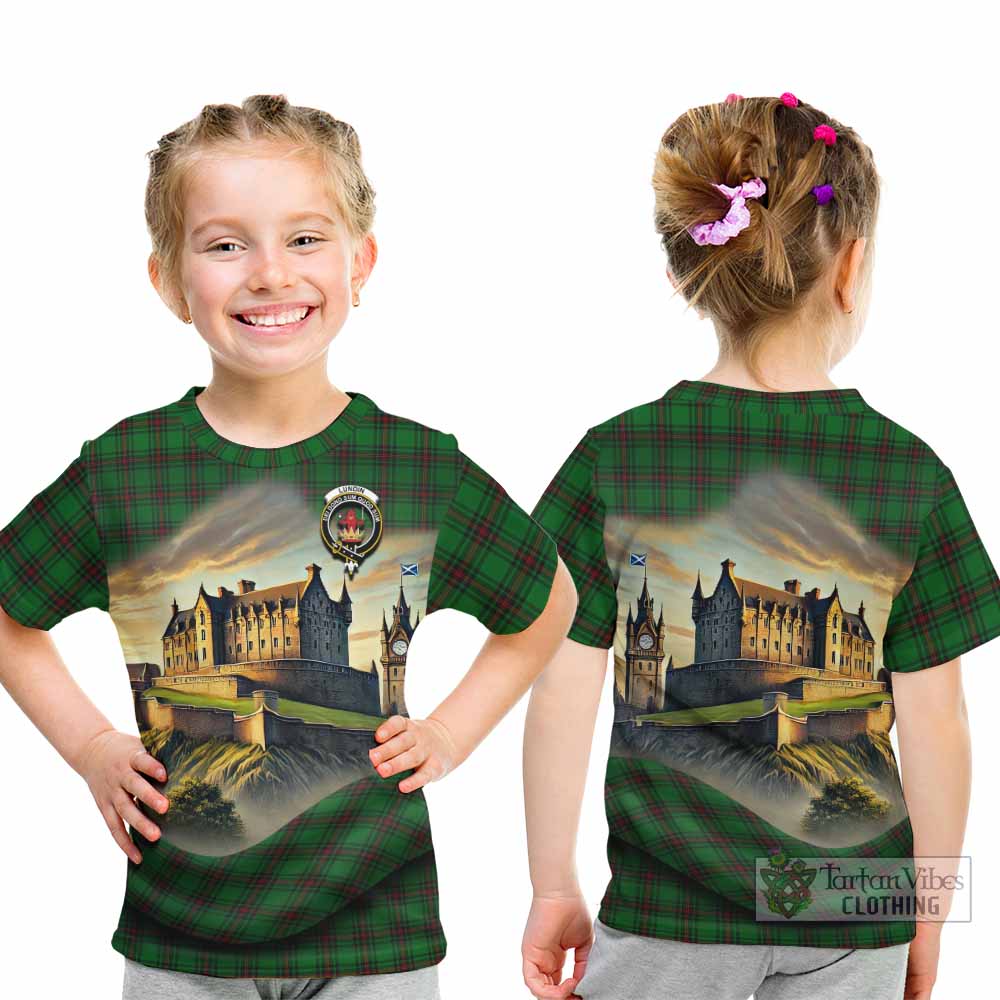 Lundin Tartan Family Crest Kid T-Shirt with Scottish Ancient Castle Style - Tartan Vibes Clothing