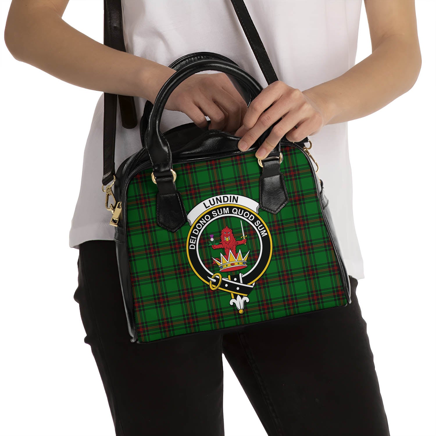 Lundin Tartan Shoulder Handbags with Family Crest - Tartan Vibes Clothing