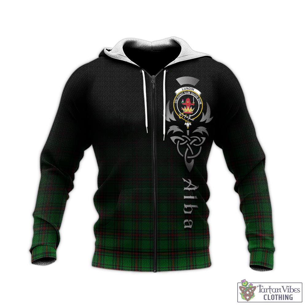 Lundin Tartan Knitted Hoodie Featuring Alba Gu Brath Family Crest Celtic Inspired - Tartan Vibes Clothing