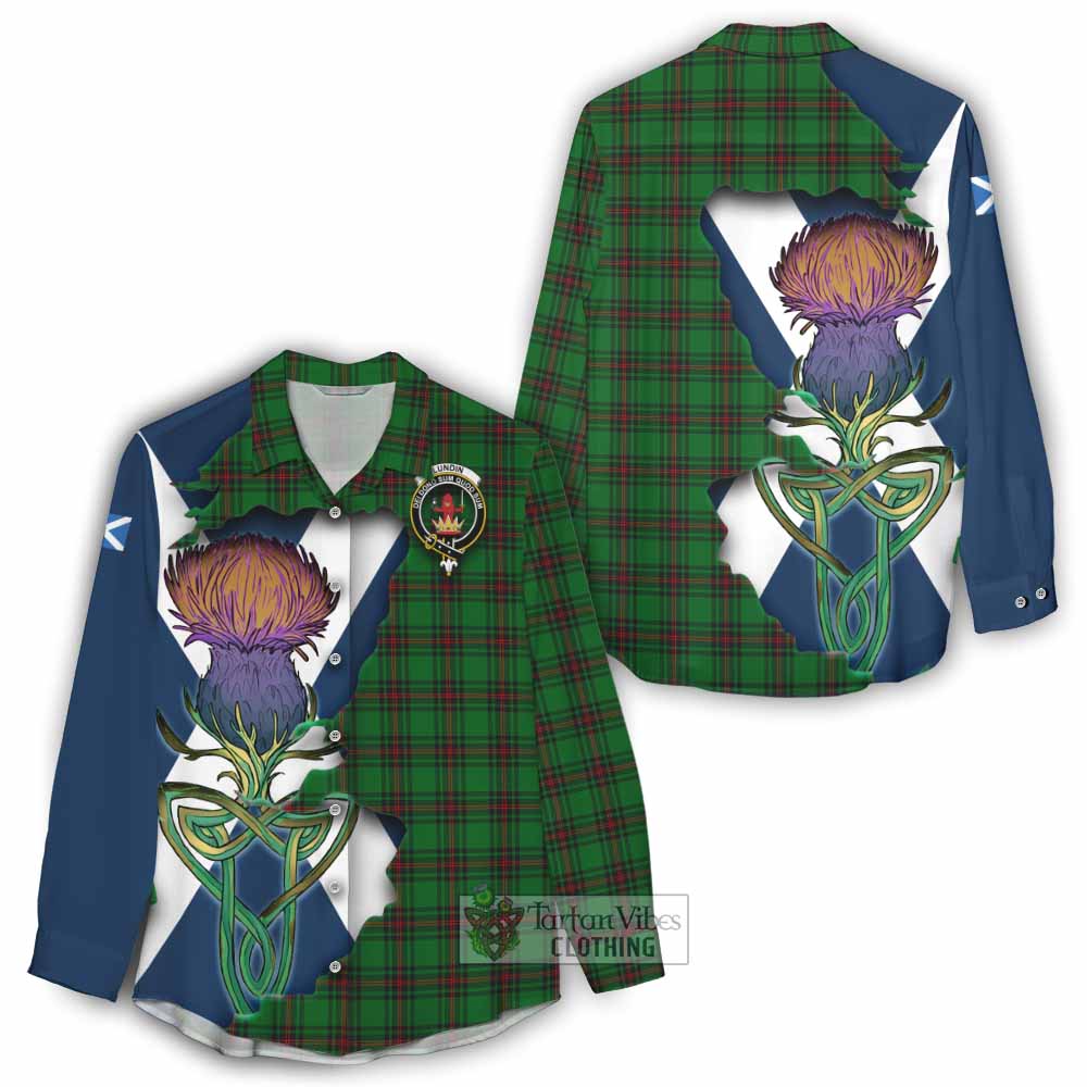 Lundin Tartan Family Crest Women's Casual Shirt Scottish Thistle Celtic Inspired - Tartan Vibes Clothing
