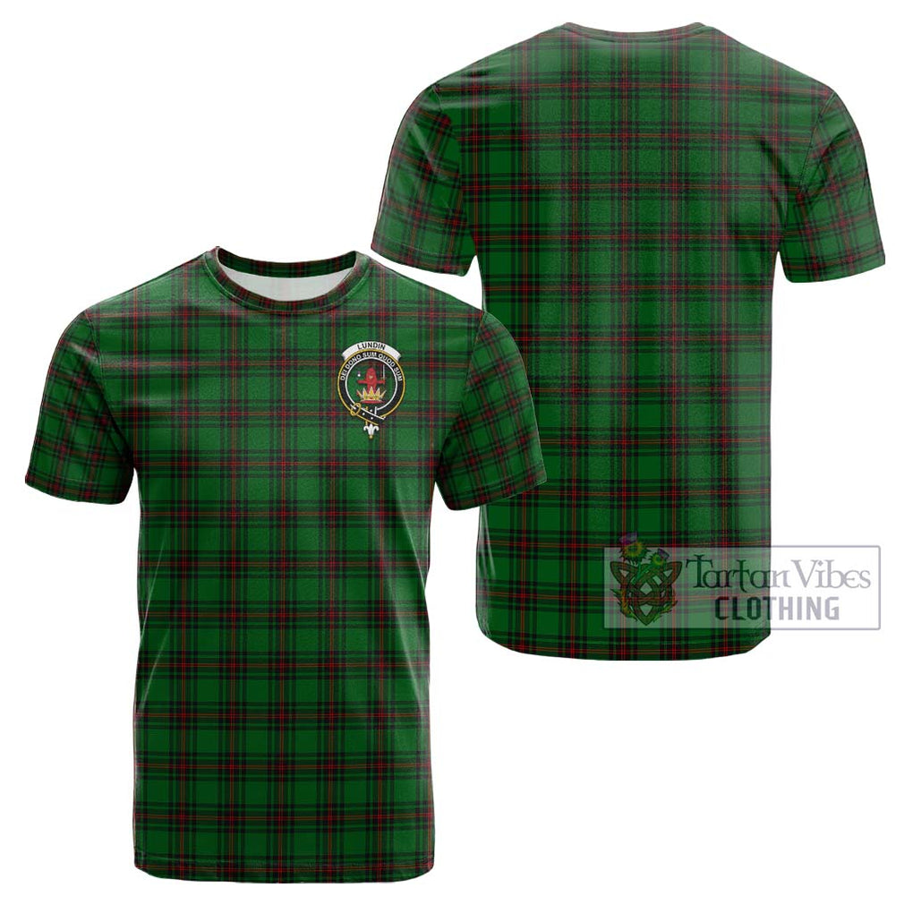 Lundin Tartan Cotton T-Shirt with Family Crest - Tartan Vibes Clothing