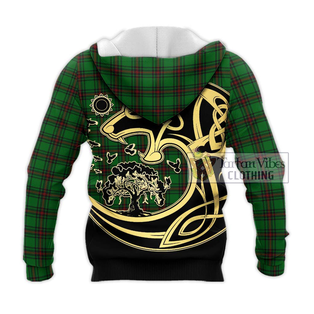 Lundin Tartan Knitted Hoodie with Family Crest Celtic Wolf Style - Tartan Vibes Clothing