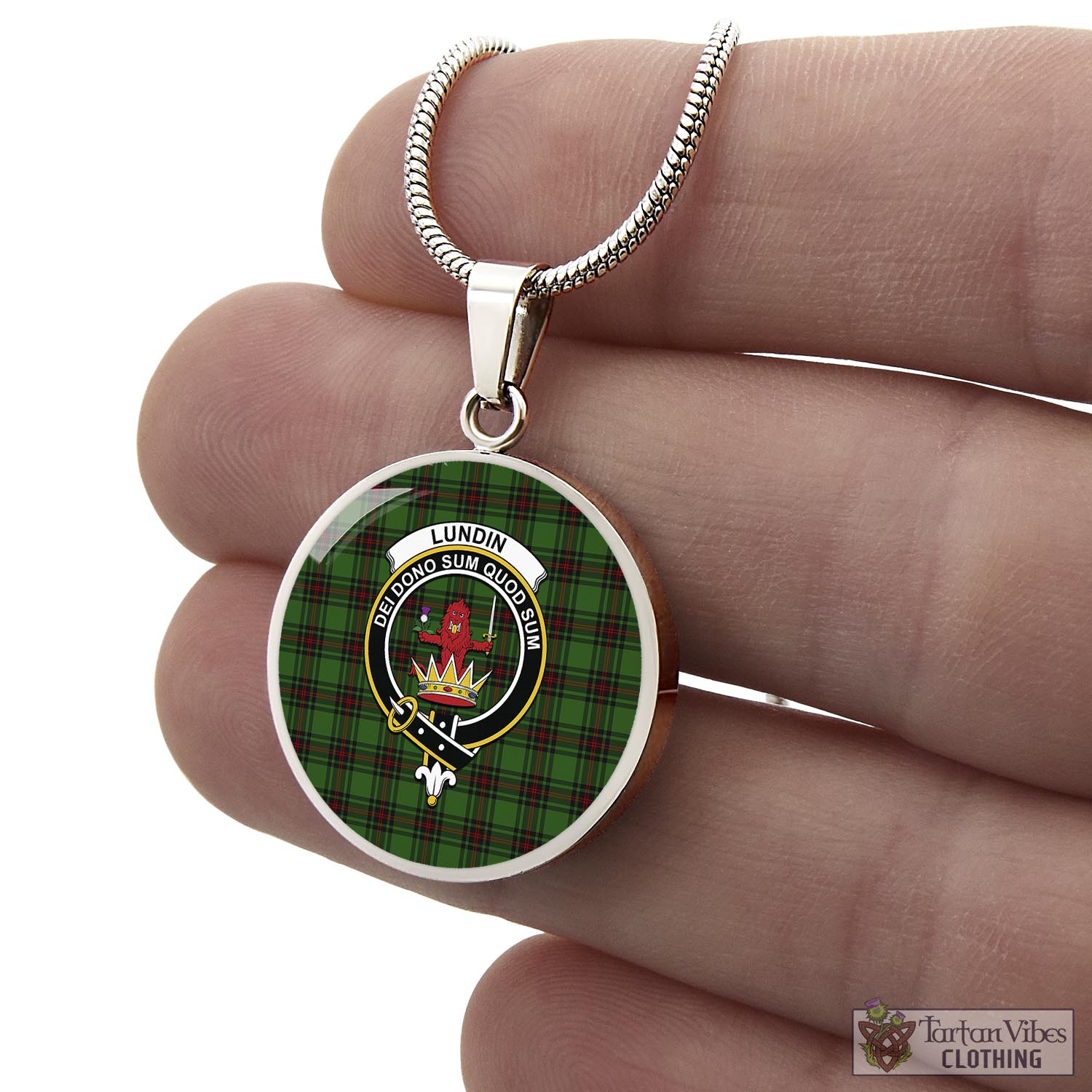 Lundin Tartan Circle Necklace with Family Crest - Tartan Vibes Clothing