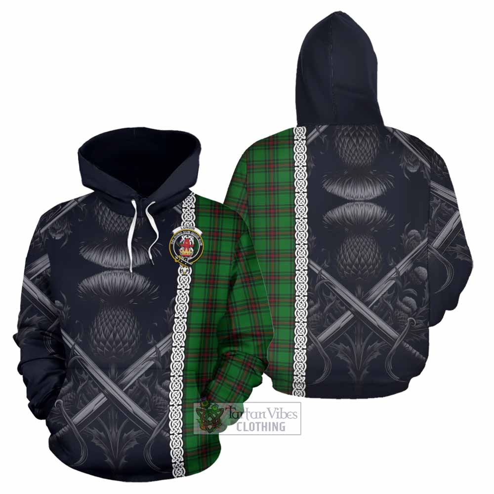 Lundin Tartan Hoodie with Family Crest Cross Sword Thistle Celtic Vibes - Tartan Vibes Clothing
