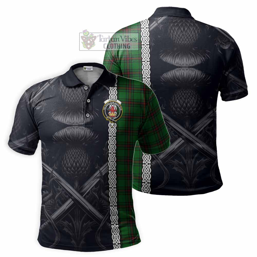 Lundin Tartan Polo Shirt with Family Crest Cross Sword Thistle Celtic Vibes - Tartan Vibes Clothing