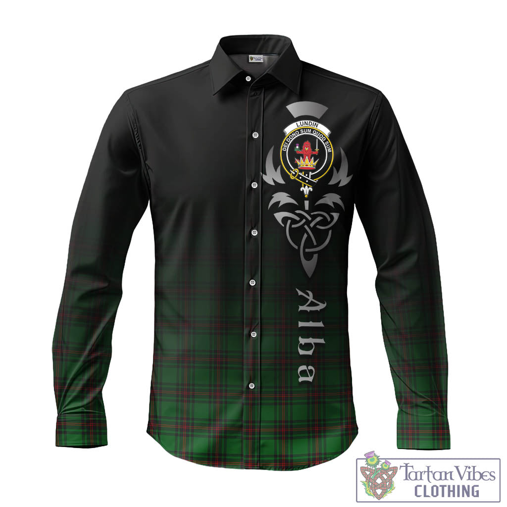 Lundin Tartan Long Sleeve Button Up Featuring Alba Gu Brath Family Crest Celtic Inspired - Tartan Vibes Clothing
