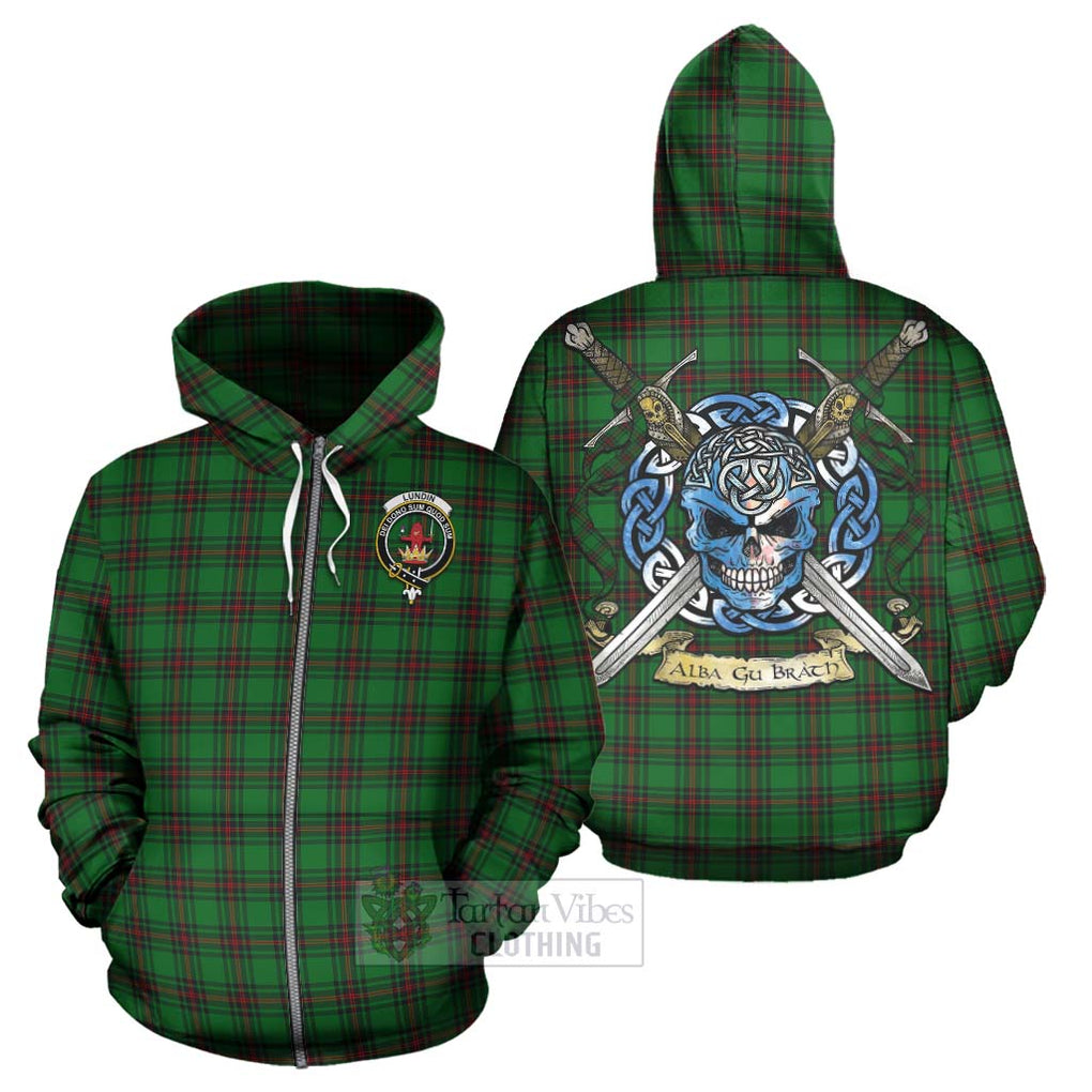 Lundin Tartan Hoodie with Family Crest Celtic Skull Style - Tartan Vibes Clothing