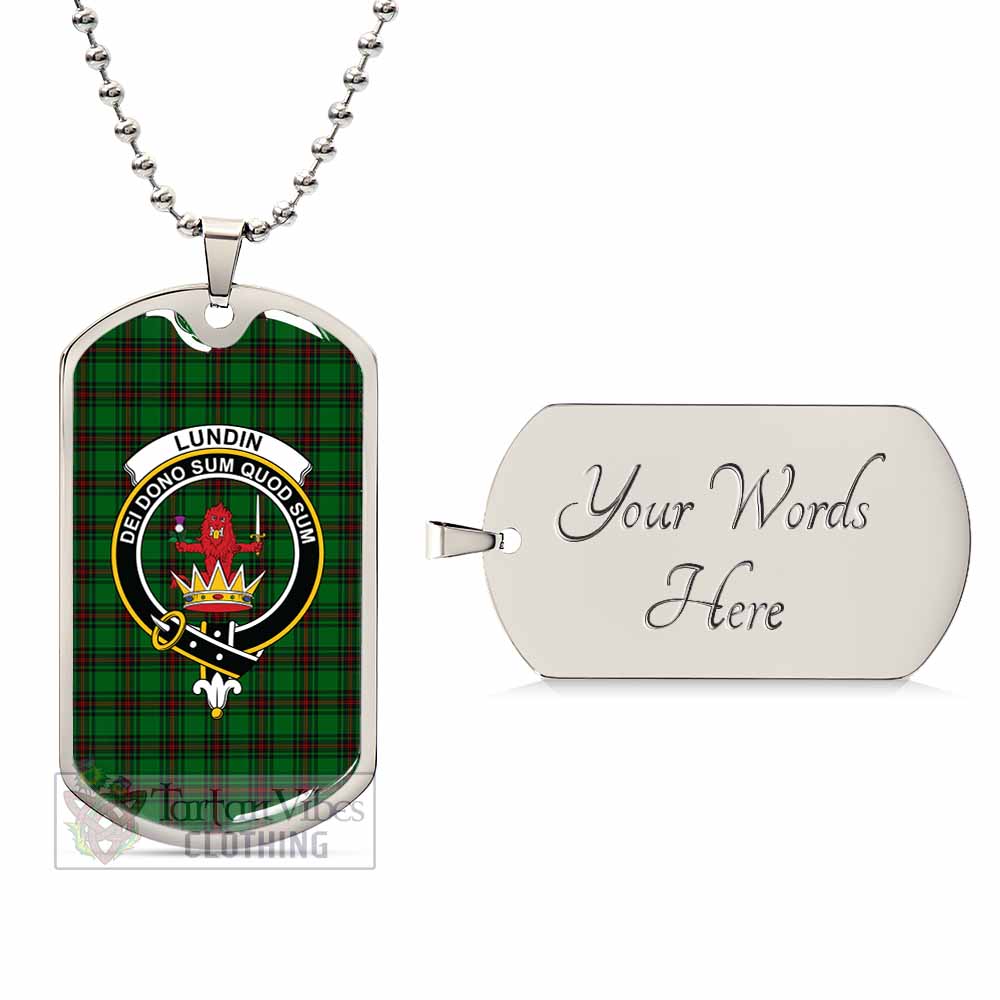 Lundin Tartan Dog Tag Necklace with Family Crest Silver Yes - Tartan Vibes Clothing