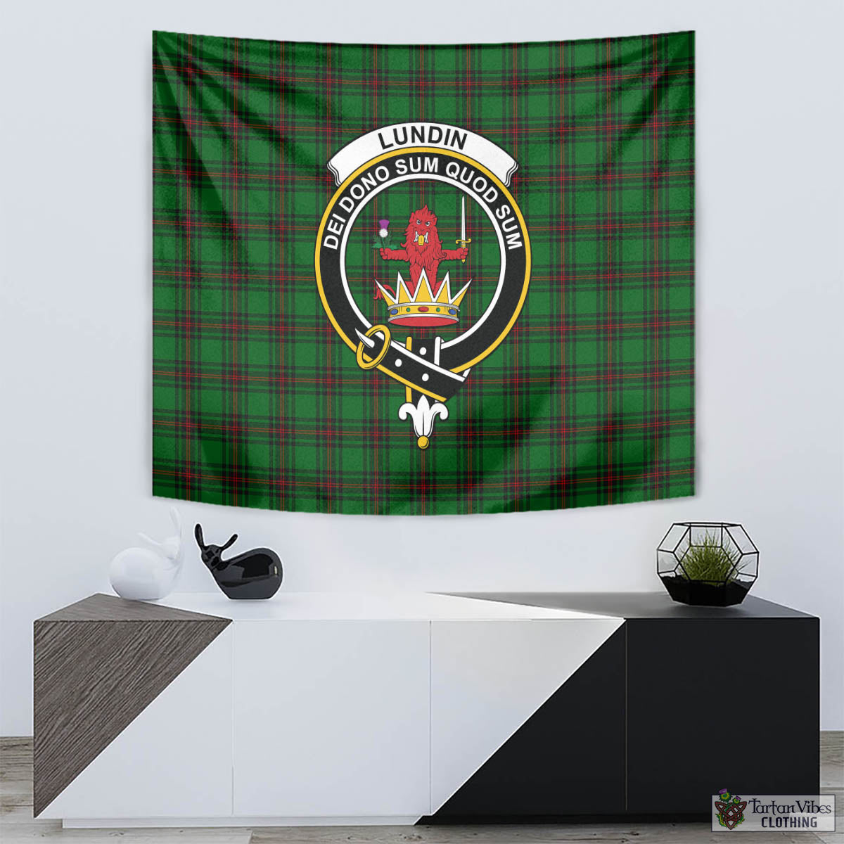 Lundin Tartan Tapestry Wall Hanging and Home Decor for Room with Family Crest - Tartan Vibes Clothing