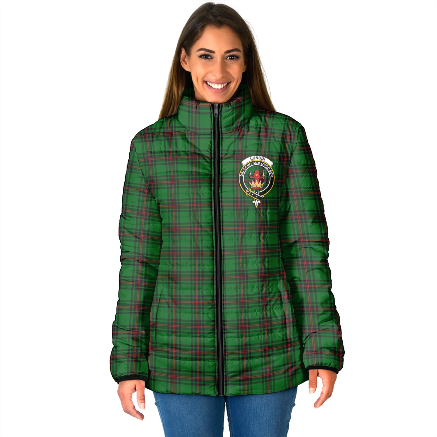 Lundin Tartan Padded Jacket with Family Crest - Tartan Vibes Clothing
