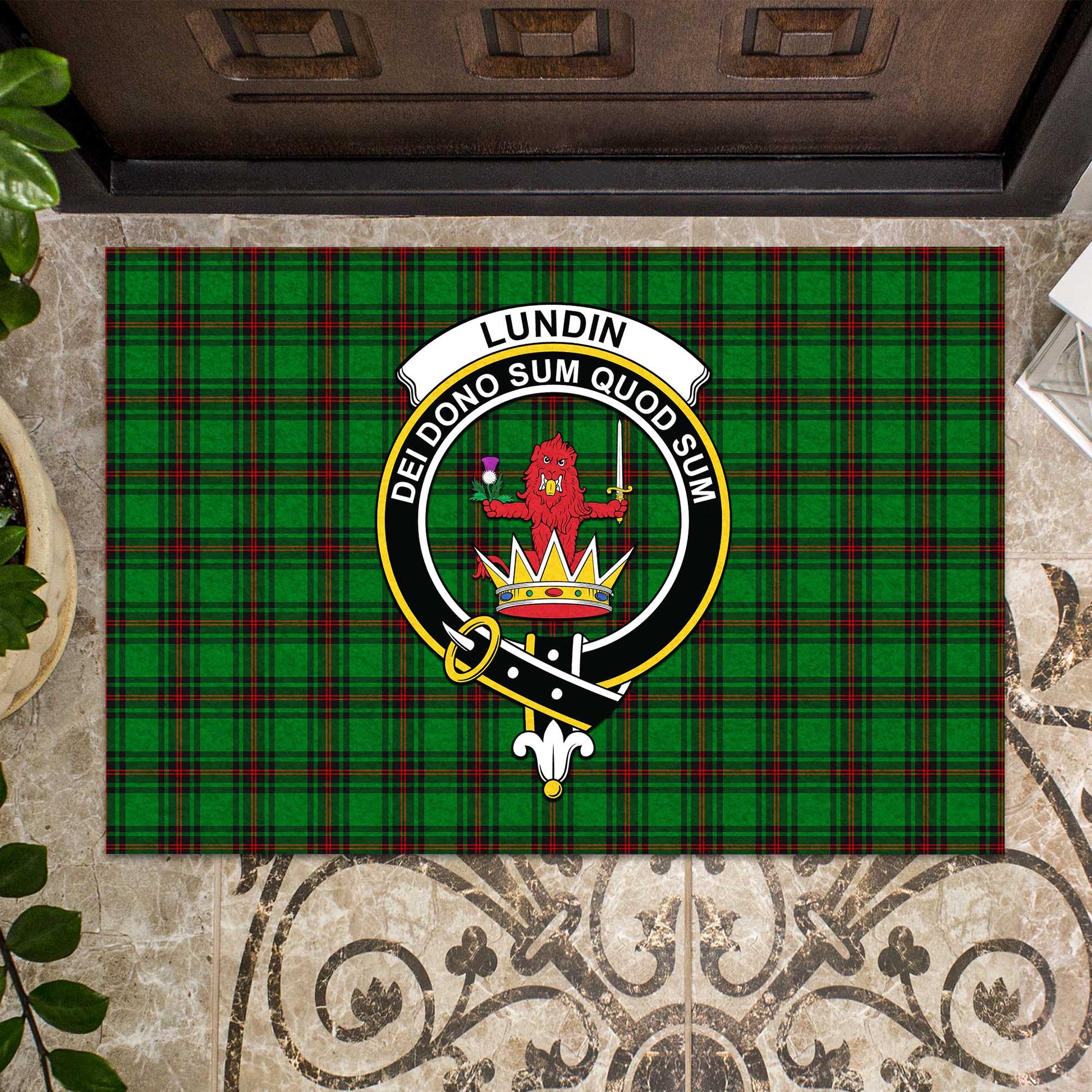 Lundin Tartan Rubber Doormat with Family Crest - Tartan Vibes Clothing