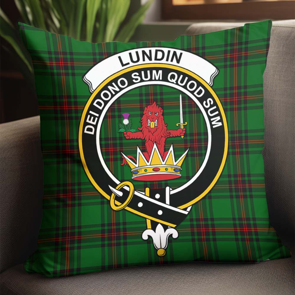 Lundin Tartan Pillow Cover with Family Crest - Tartan Vibes Clothing